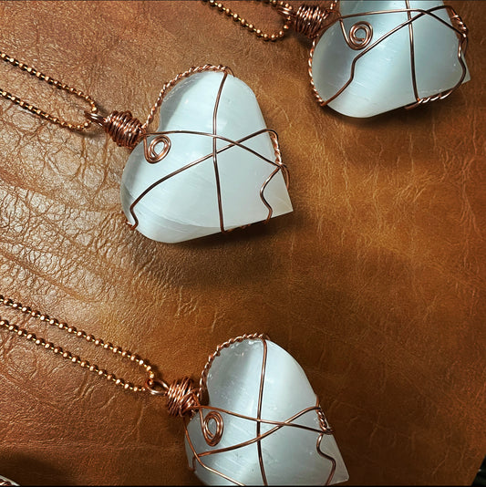 SELENITE COPPER WRAPPED HEART