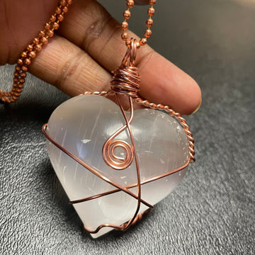 SELENITE COPPER WRAPPED HEART